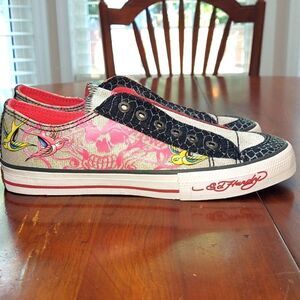 Y2K Ed Hardy Metallic Silver with Pink Details Slip-on Sneaker Sz 7 NWOT